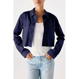 NWT AMO Anthropologie Carly Cropped Jacket Sz M In Twilight Raw Hem MSRP $258